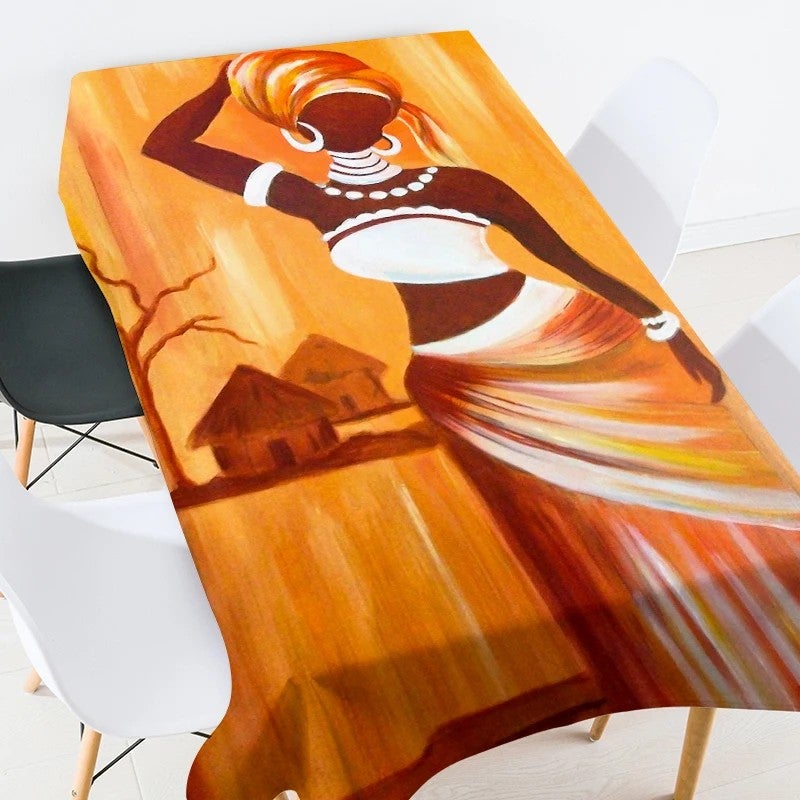 Bluejw Digital Printed African Tribe Woman Design Polyester Fabric Tablecloth - Image 1